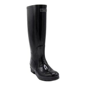London Fog Thames Women's Waterproof Black Shinny Rain Boots Size 9 Round Toe